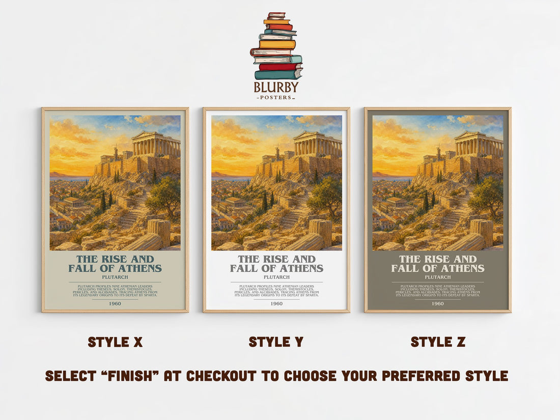 The rise and fall of Athens bookish print in frame leaning in hallway – non fiction wall art (mockup)