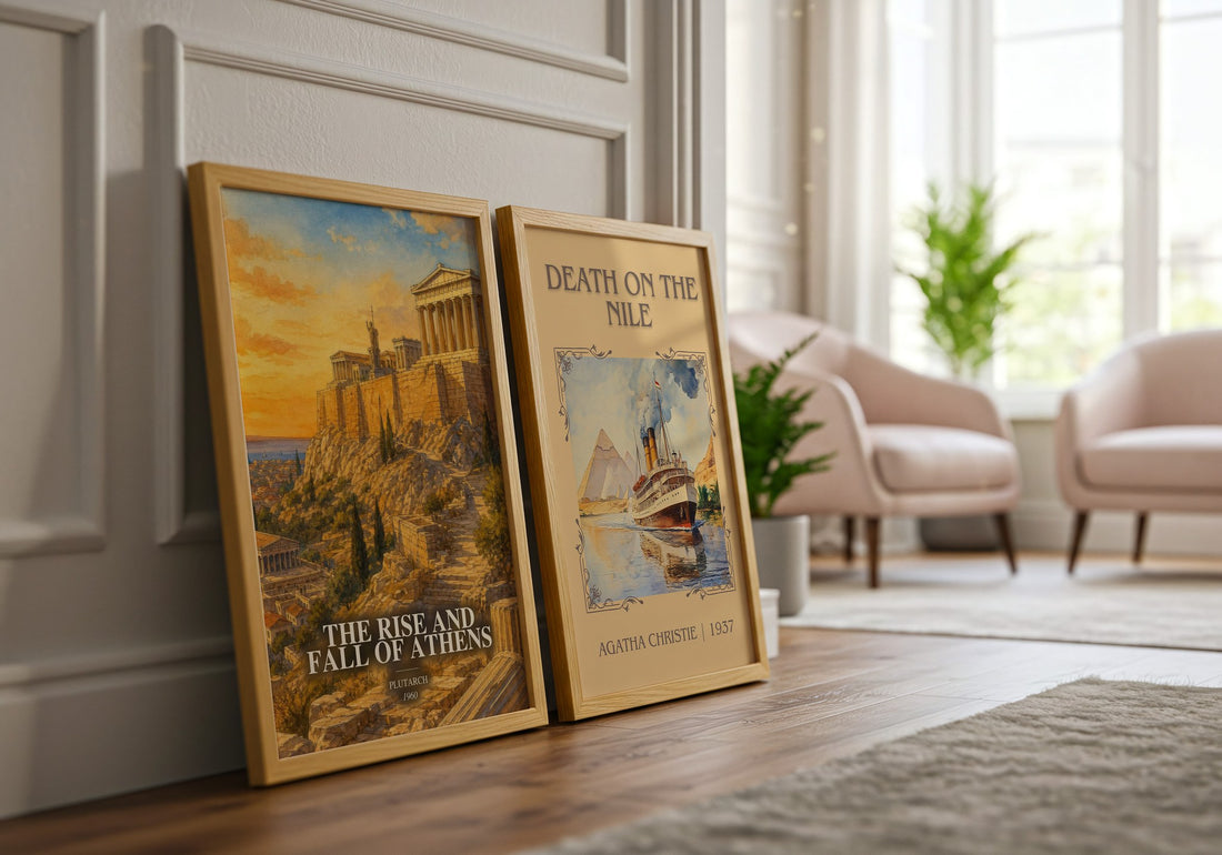 The rise and fall of Athens watercolour print framed by window – literary home decor