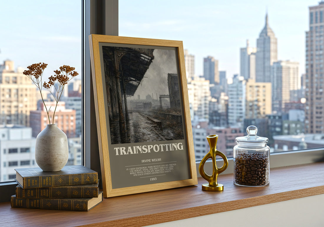 Trainspotting bookish print framed by window – literary home decor