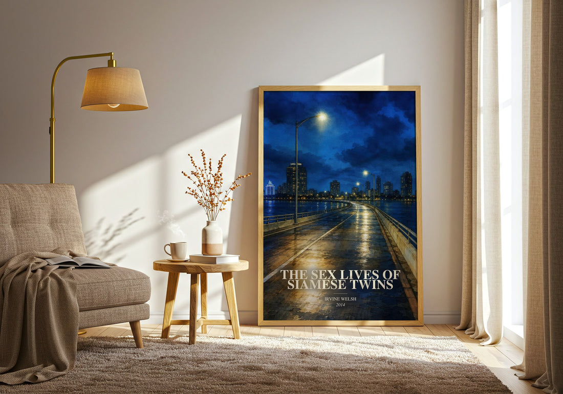 The Sex Lives Of Siamese Twins watercolour print in frame leaning in hallway – contemporary fiction wall art