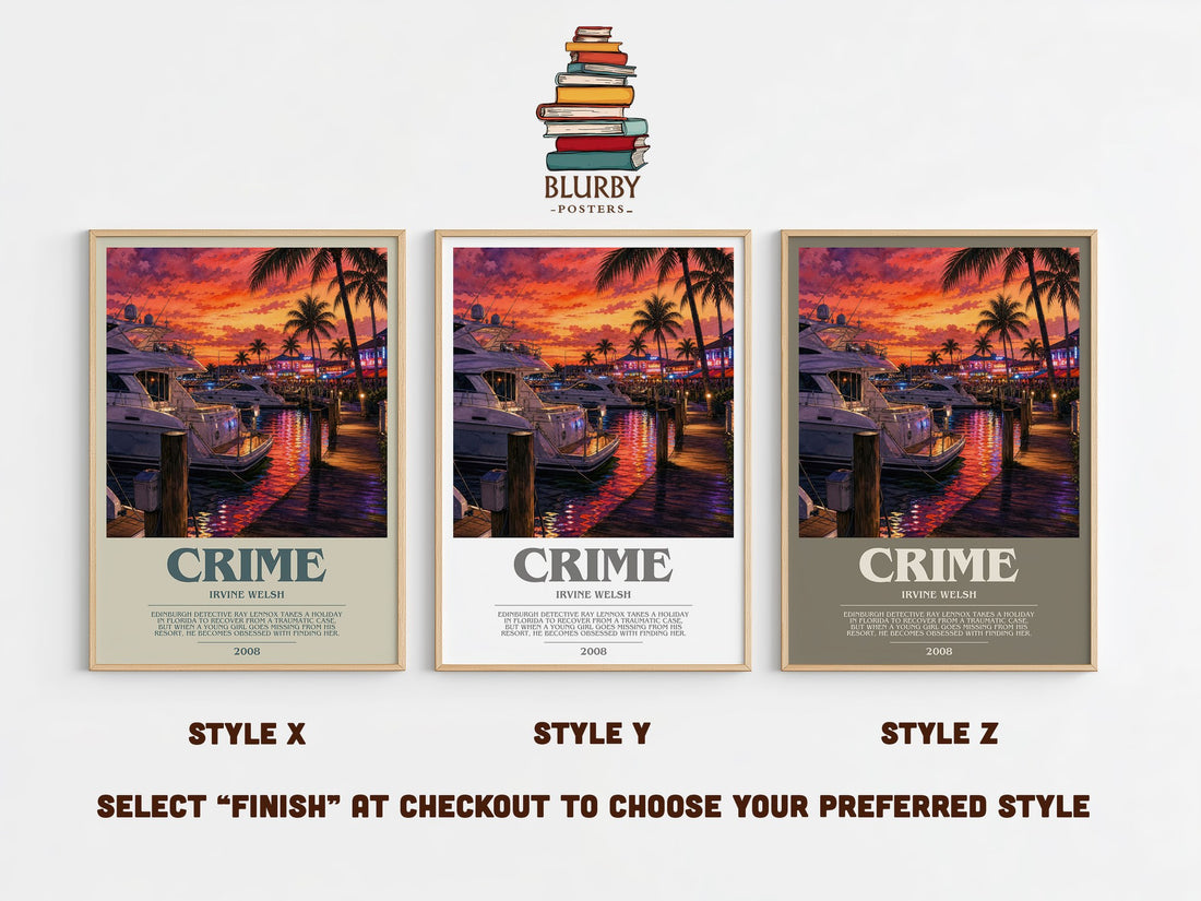 Crime bookish print in frame leaning in hallway – crime wall art (mockup)