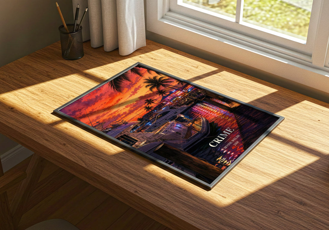 Crime watercolour book poster framed on wall – crime wall art