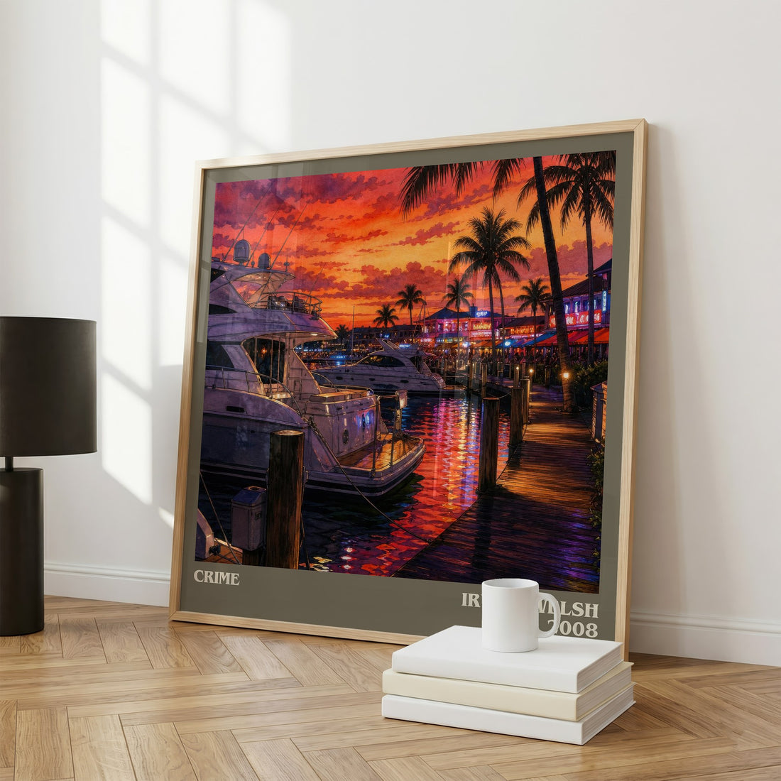 Crime literary print framed by window – literary home decor