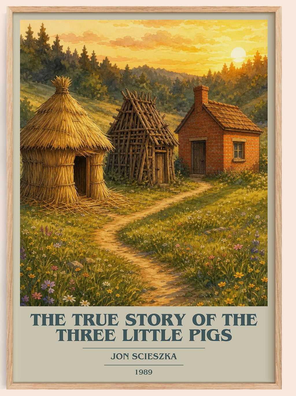 The True Story of the Three Little Pigs book cover book poster by Jon Scieszka – framed literary art print