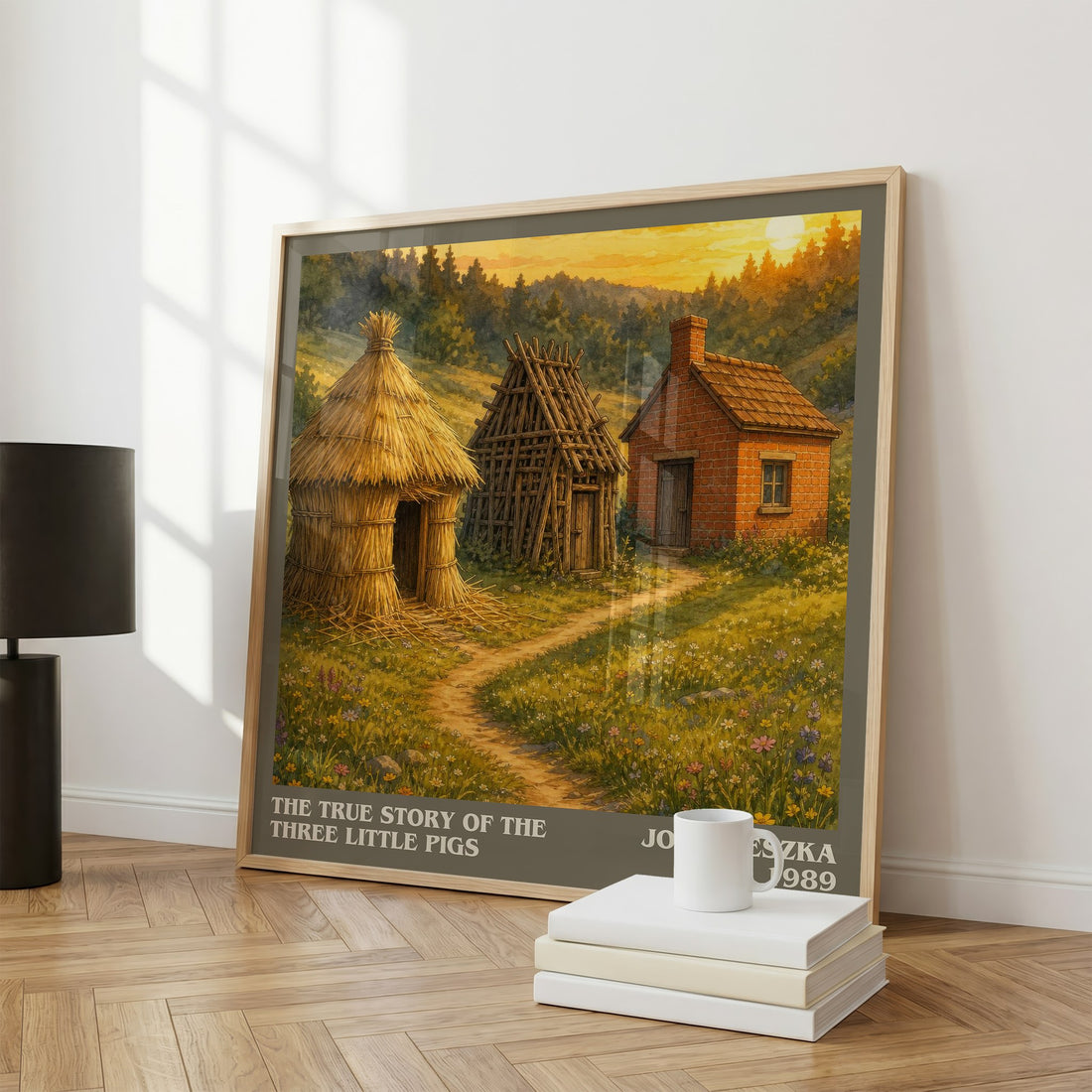 The True Story of the Three Little Pigs literary print framed by window – literary home decor
