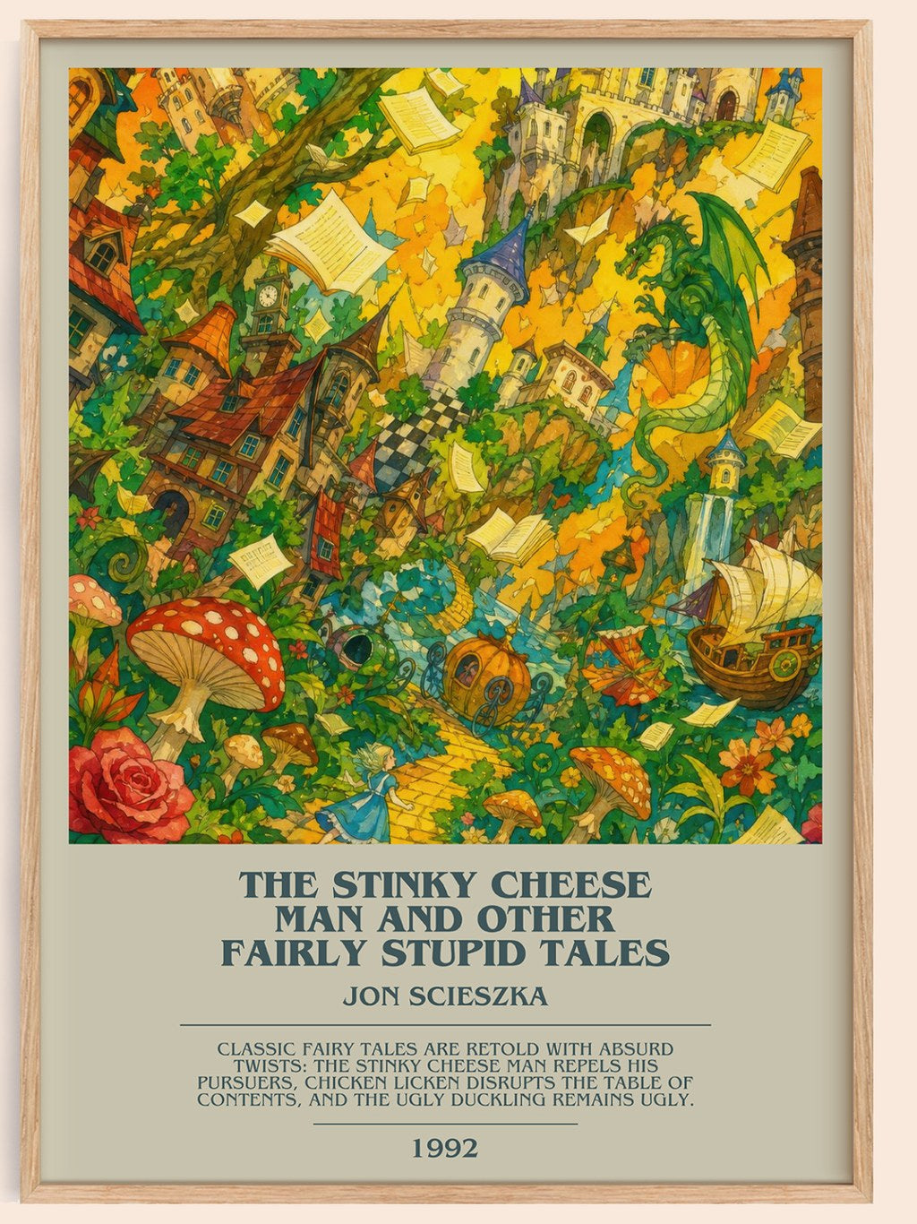 The Stinky Cheese Man and Other Fairly Stupid Tales bookish book poster by Jon Scieszka – framed literary art print