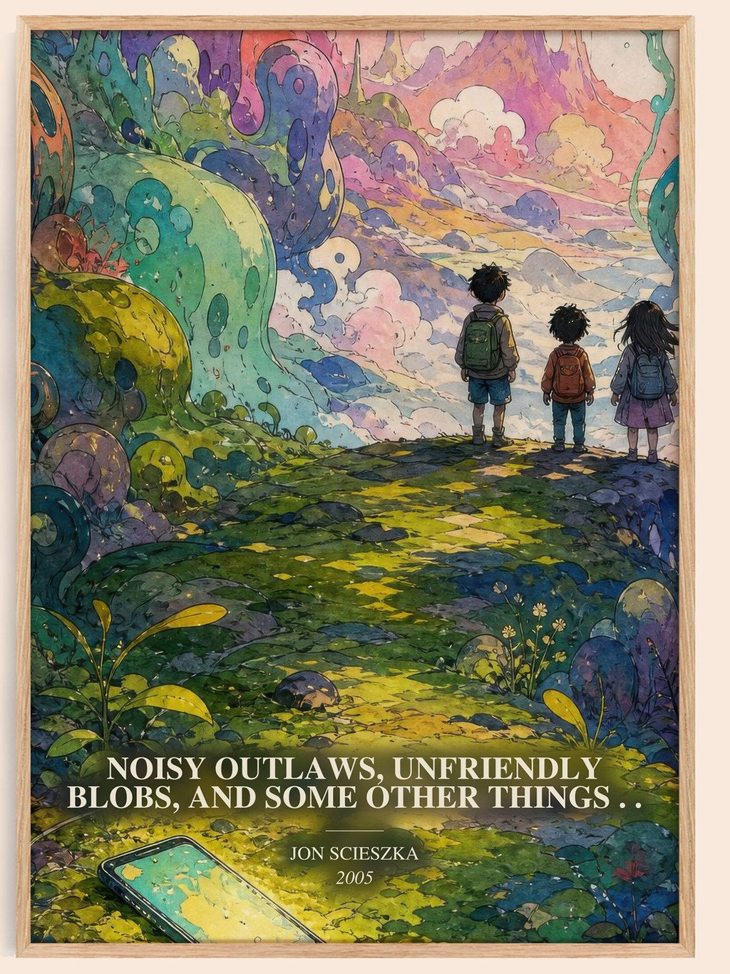 Noisy Outlaws, Unfriendly Blobs, and Some Other Things . . watercolour book poster by Jon Scieszka – framed literary art
