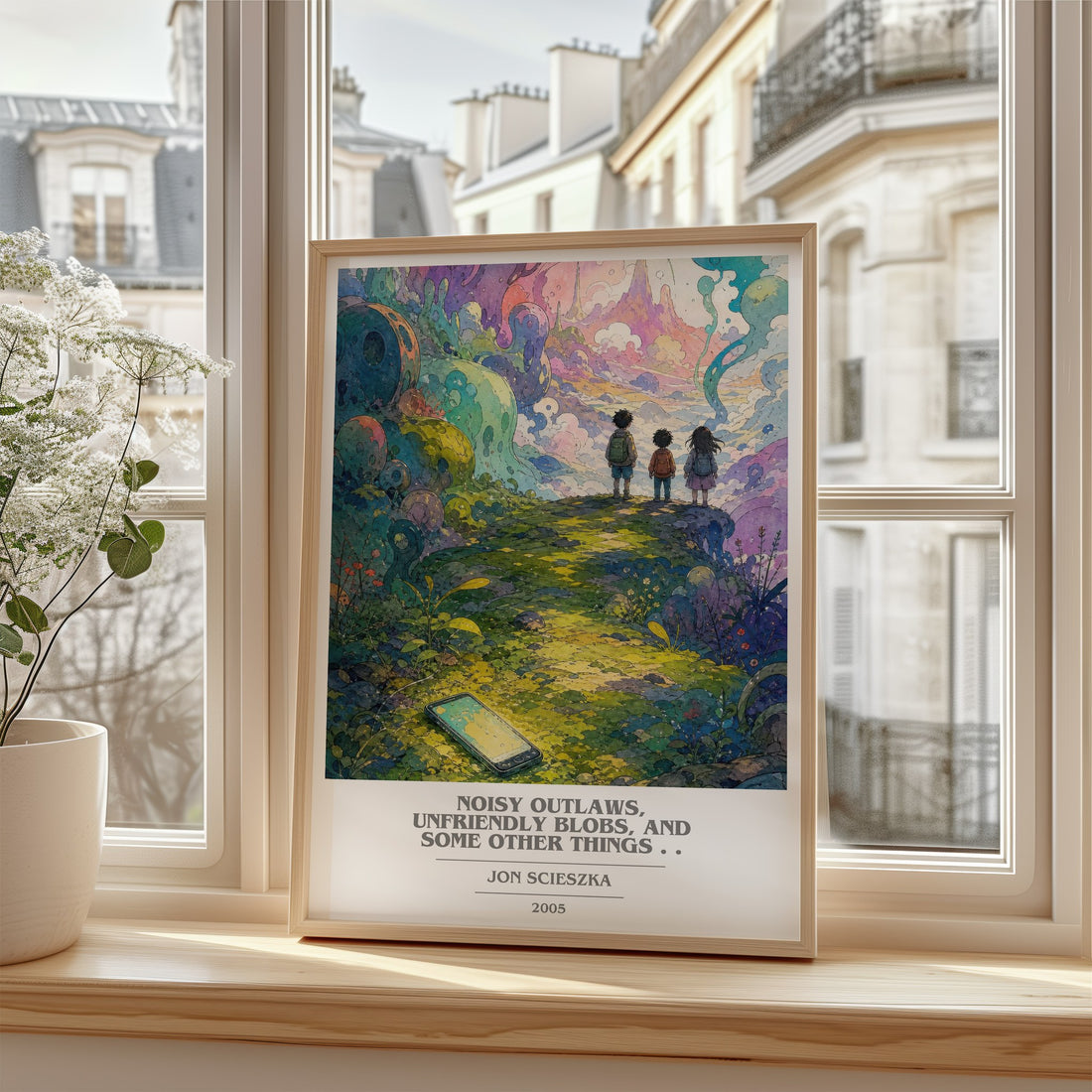 Noisy Outlaws, Unfriendly Blobs, and Some Other Things . . book cover poster colour and style options – Jon Scieszka book art
