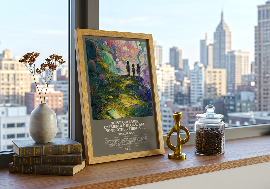 Noisy Outlaws, Unfriendly Blobs, and Some Other Things . . bookish print framed by window – literary home decor