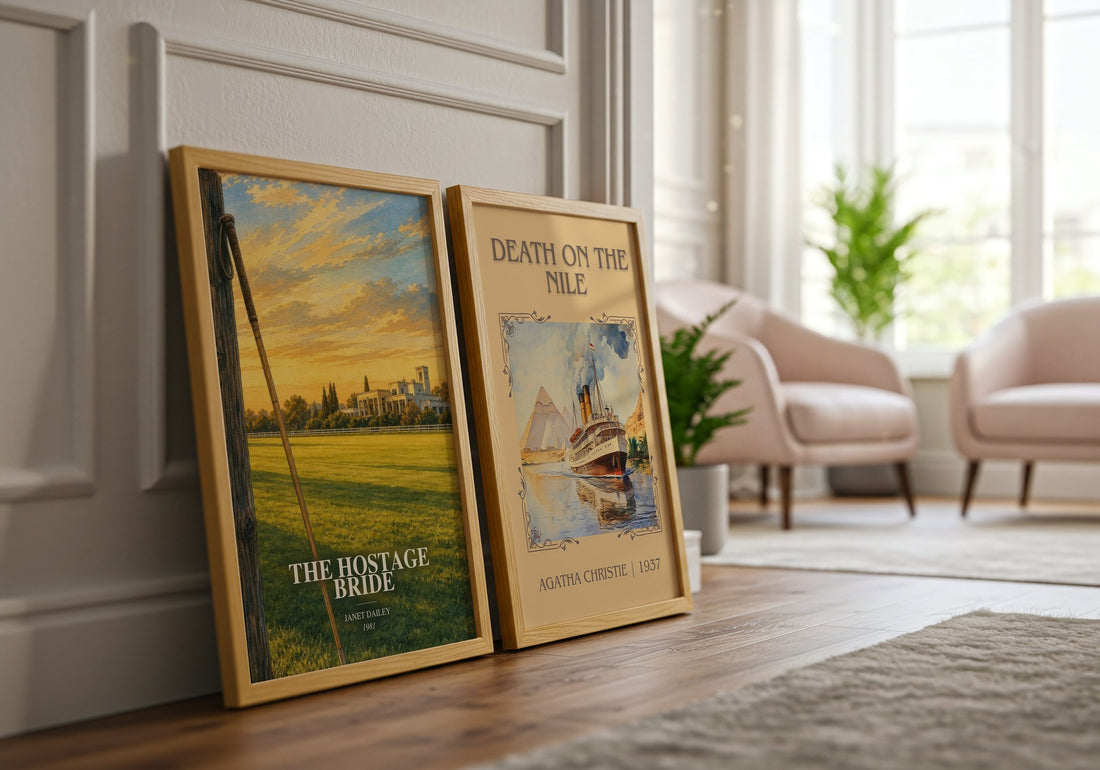 The Hostage Bride watercolour print framed by window – literary home decor