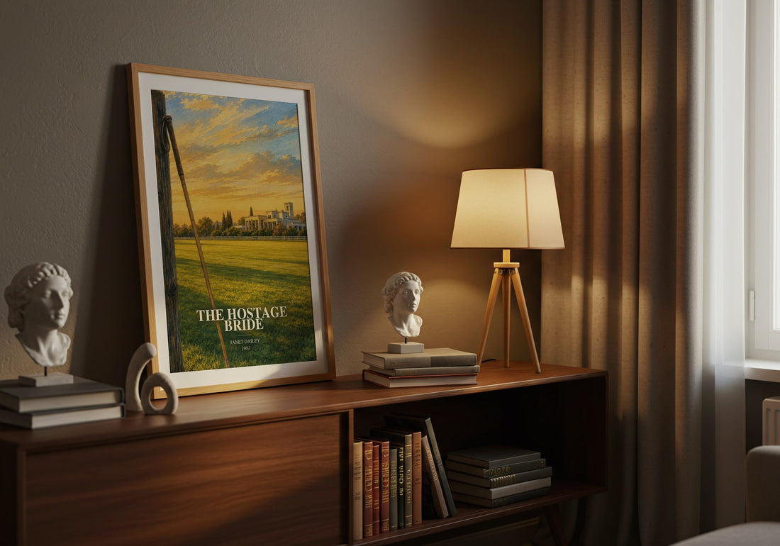 The Hostage Bride watercolour print on bookshelf – Janet Dailey fan gift