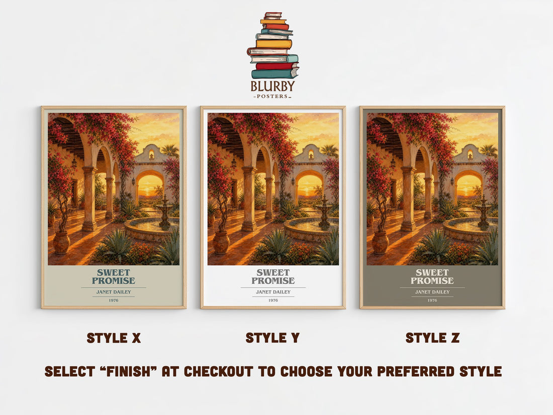 Sweet Promise book cover print in frame leaning in hallway – romance wall art (mockup)