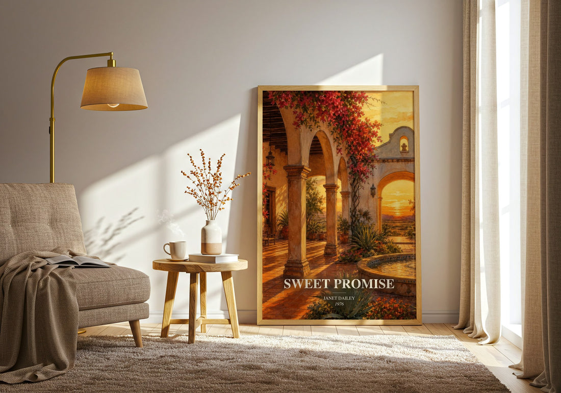 Sweet Promise watercolour print in frame leaning in hallway – romance wall art