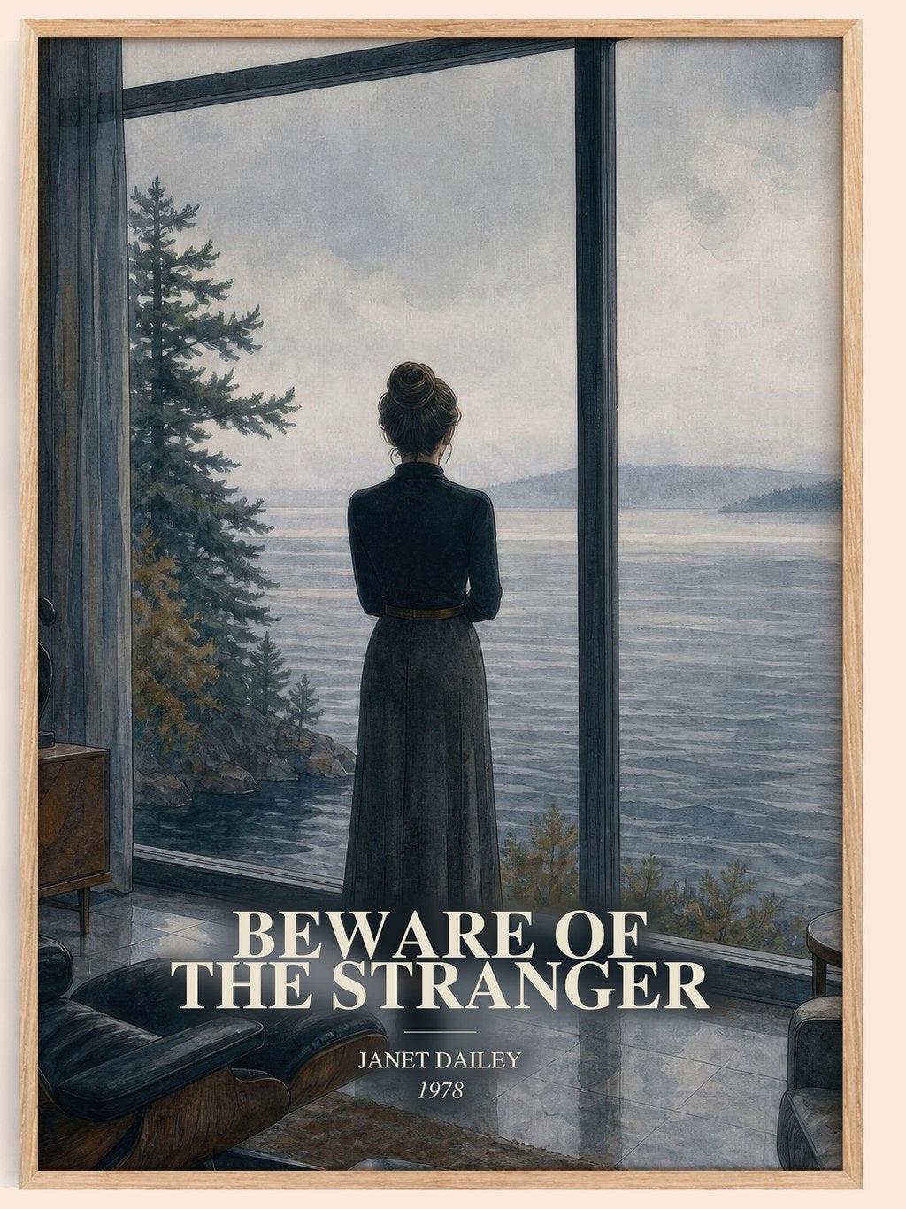 Beware of the Stranger watercolour book poster by Janet Dailey – framed literary art print