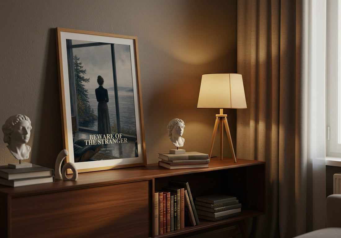 Beware of the Stranger watercolour print on bookshelf – Janet Dailey fan gift