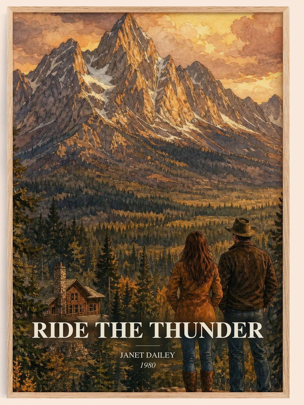 Ride the thunder watercolour book poster by Janet Dailey – framed literary art print