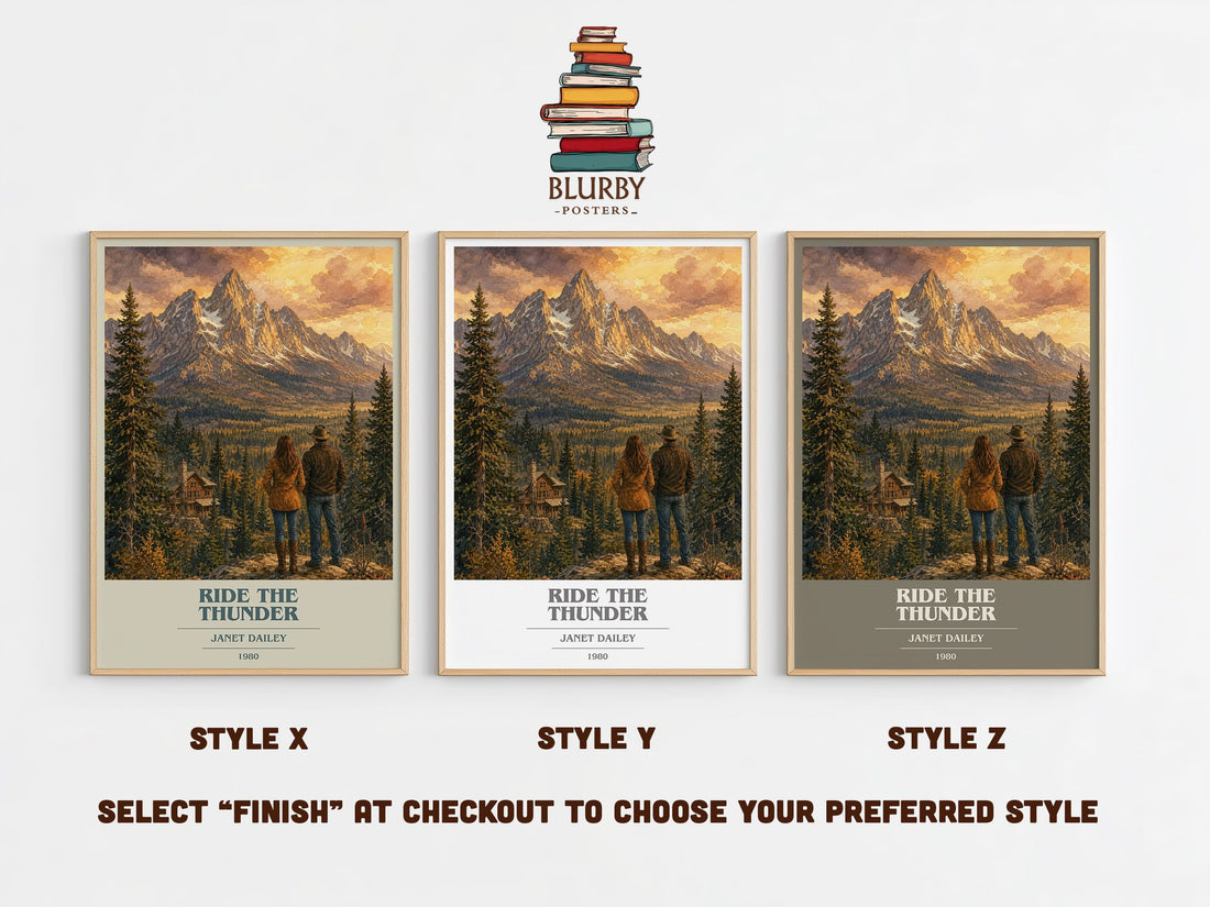 Ride the thunder book cover print in frame leaning in hallway – romance wall art (mockup)