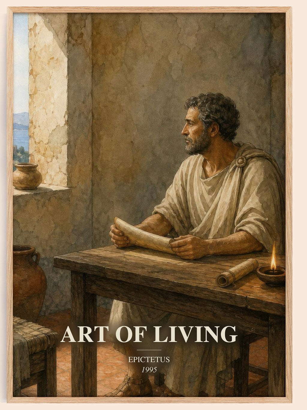 Art of Living watercolour book poster by Epictetus – framed literary art print