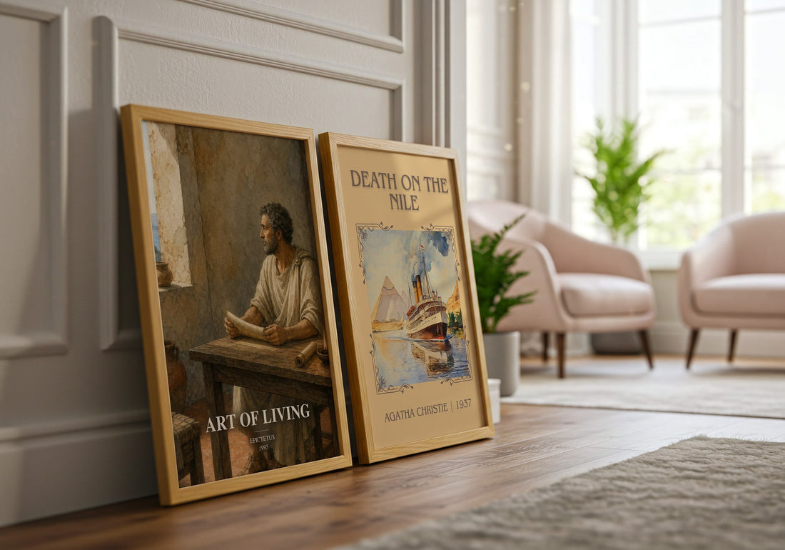 Art of Living watercolour print framed by window – literary home decor