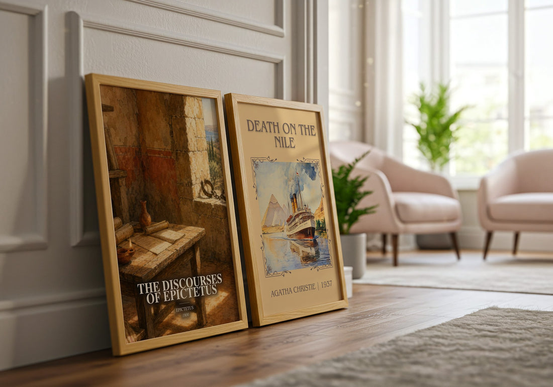 The discourses of Epictetus watercolour print framed by window – literary home decor