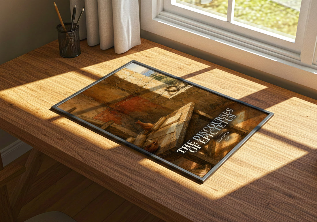 The discourses of Epictetus watercolour book poster framed on wall – philosophy wall art