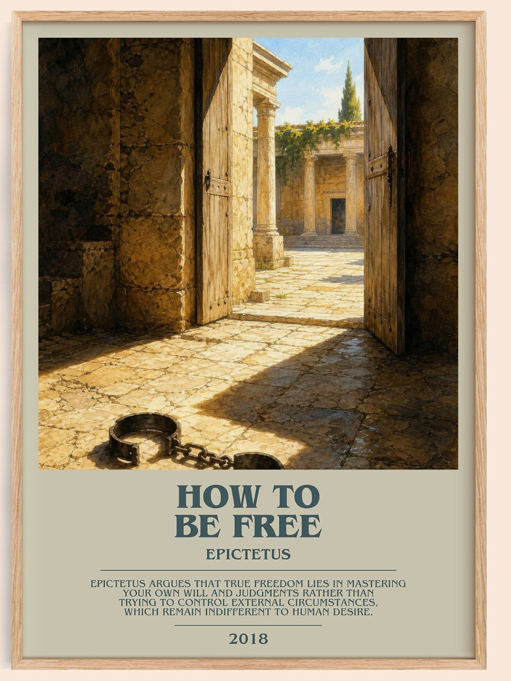 How to Be Free bookish book poster by Epictetus – framed literary art print