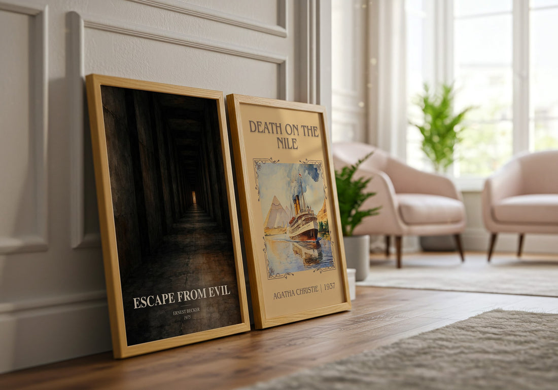 Escape from Evil watercolour print framed by window – literary home decor