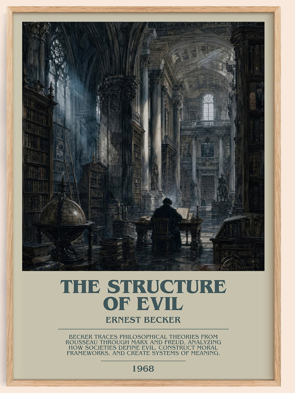 The structure of evil bookish book poster by Ernest Becker – framed literary art print