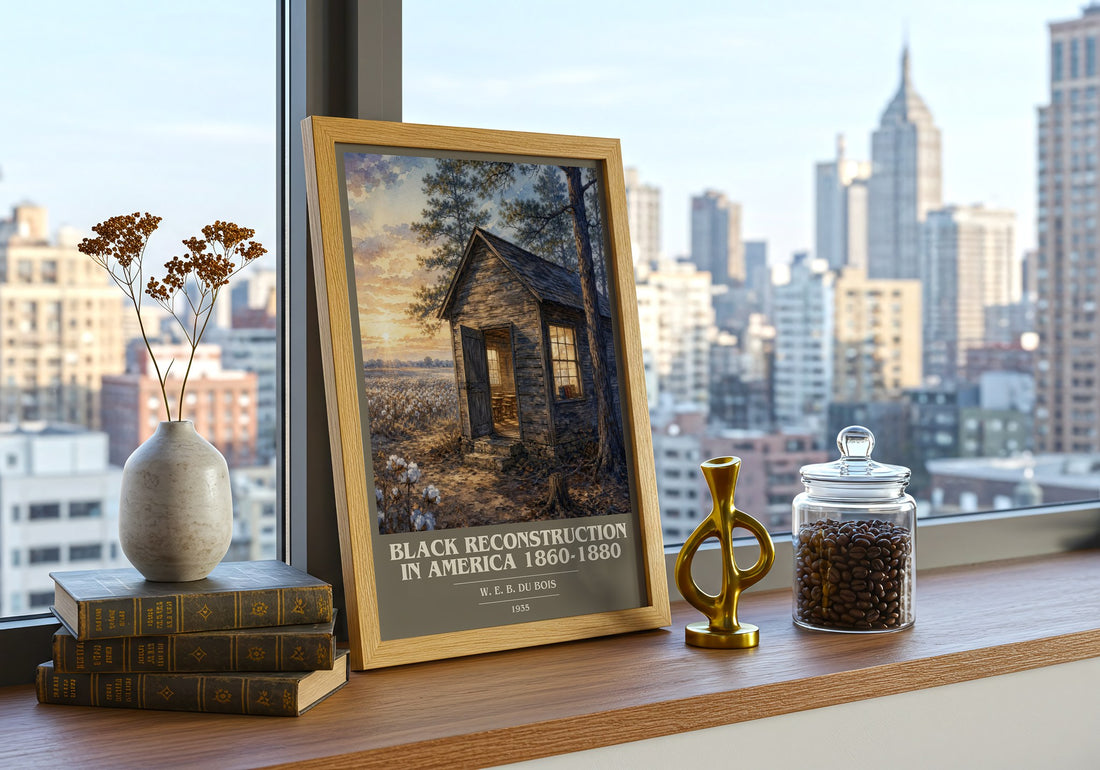 Black reconstruction in America 1860-1880 book cover print framed by window – literary home decor
