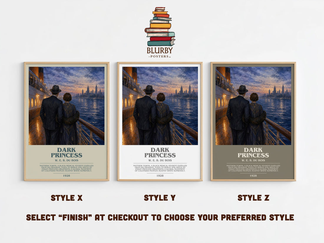 Dark princess bookish print in frame leaning in hallway – literary fiction wall art (mockup)