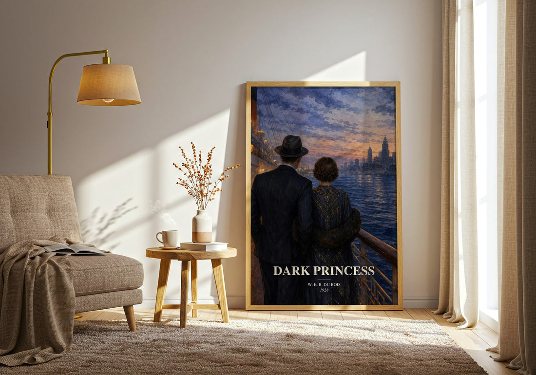 Dark princess watercolour print in frame leaning in hallway – literary fiction wall art