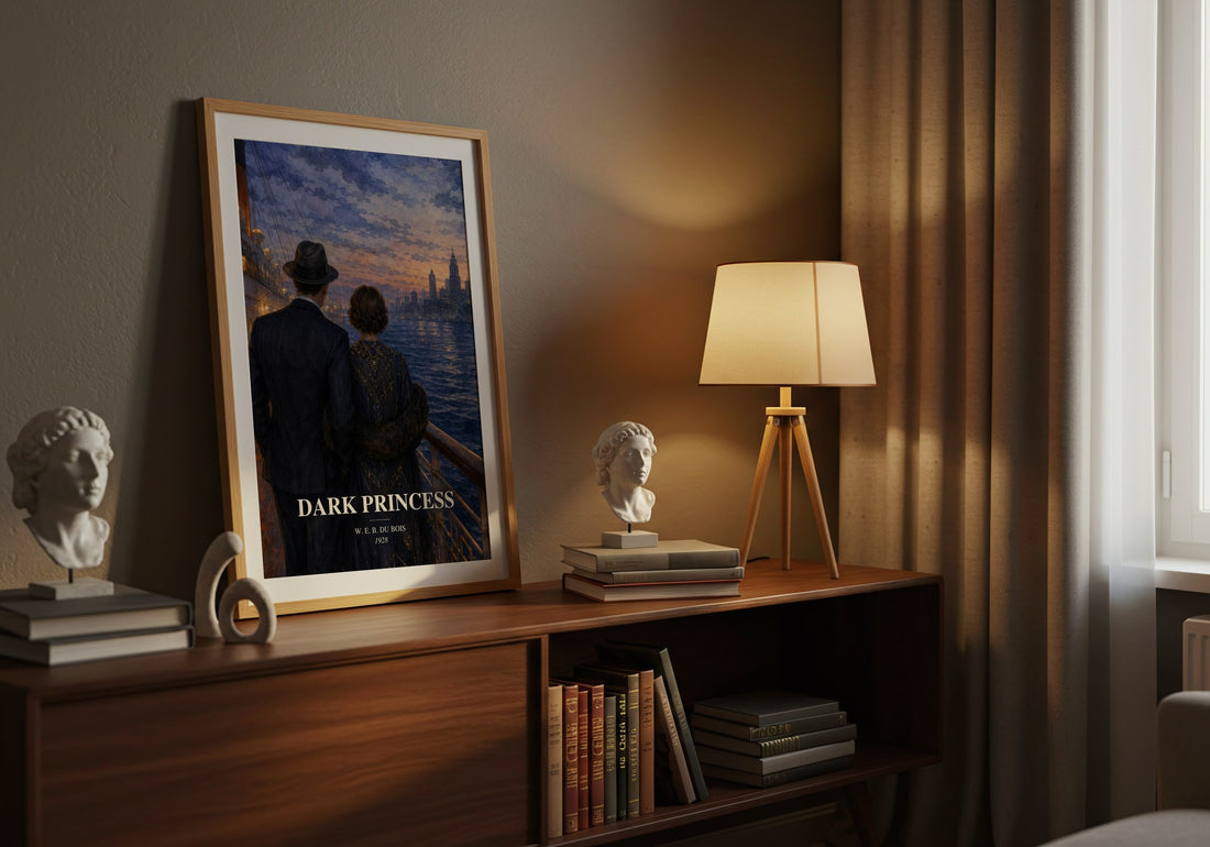 Dark princess watercolour print on bookshelf – W. E. B. Du Bois fan gift