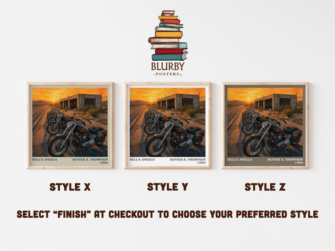 Hell's Angels literary print in frame leaning in hallway – non fiction wall art (mockup)
