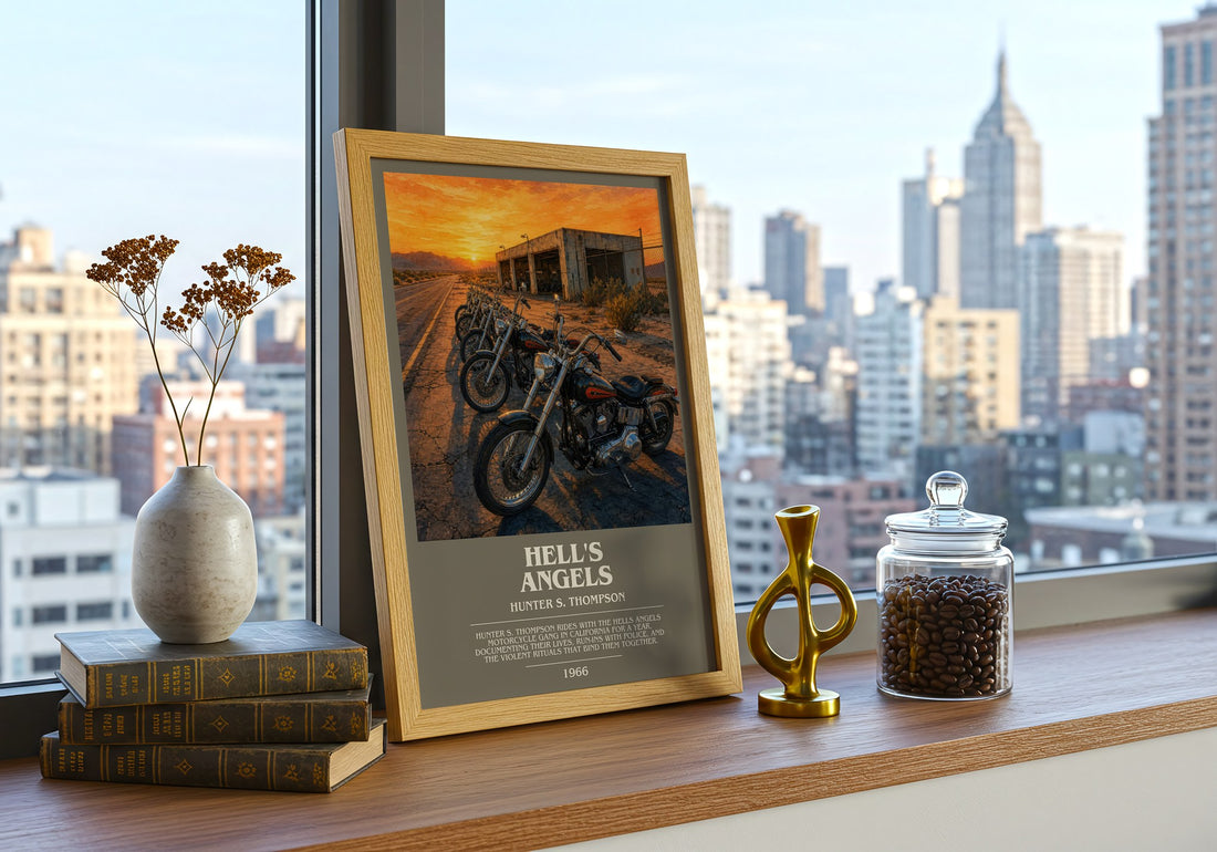 Hell's Angels bookish print framed by window – literary home decor