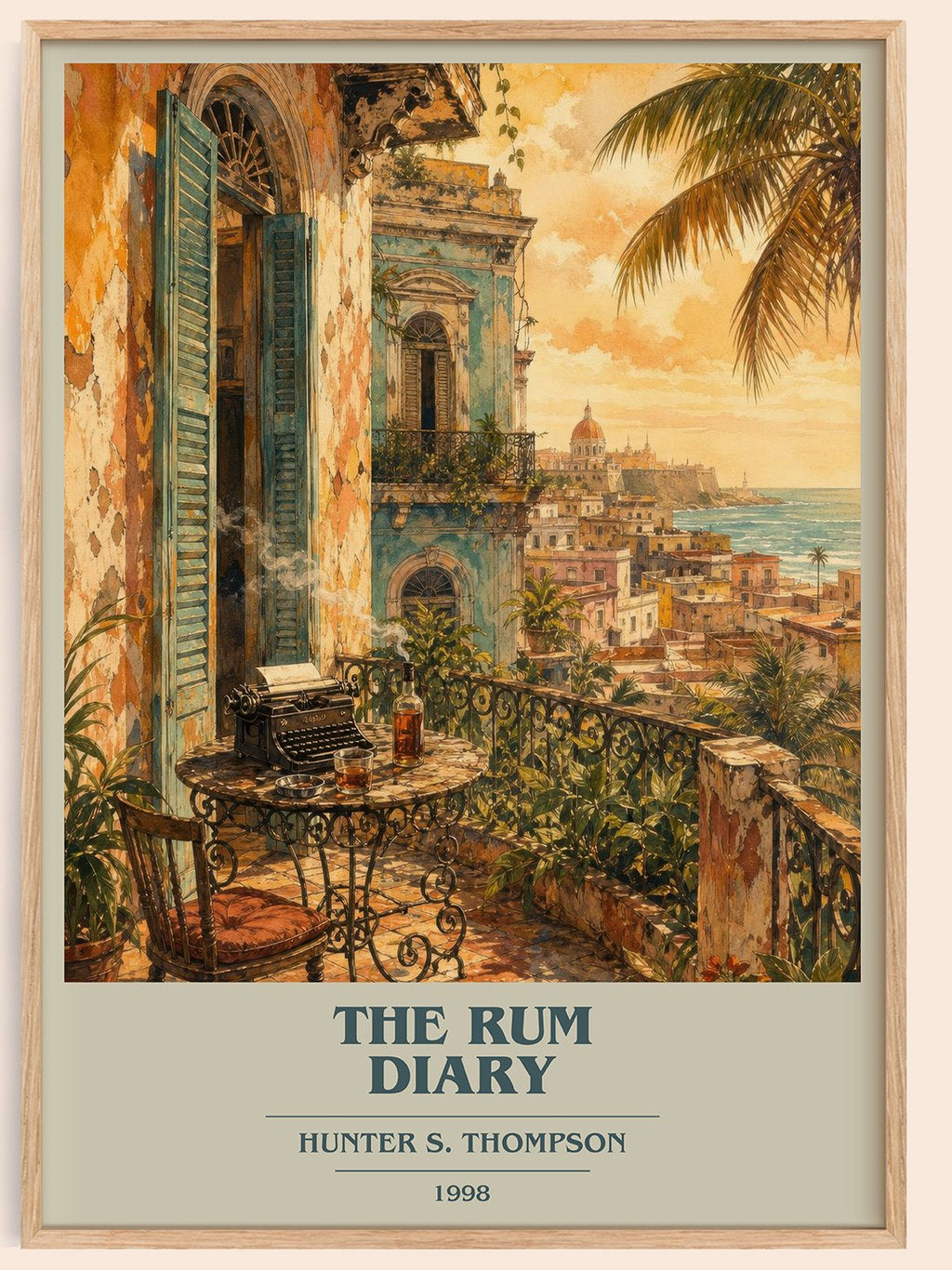 The Rum Diary book cover book poster by Hunter S. Thompson – framed literary art print