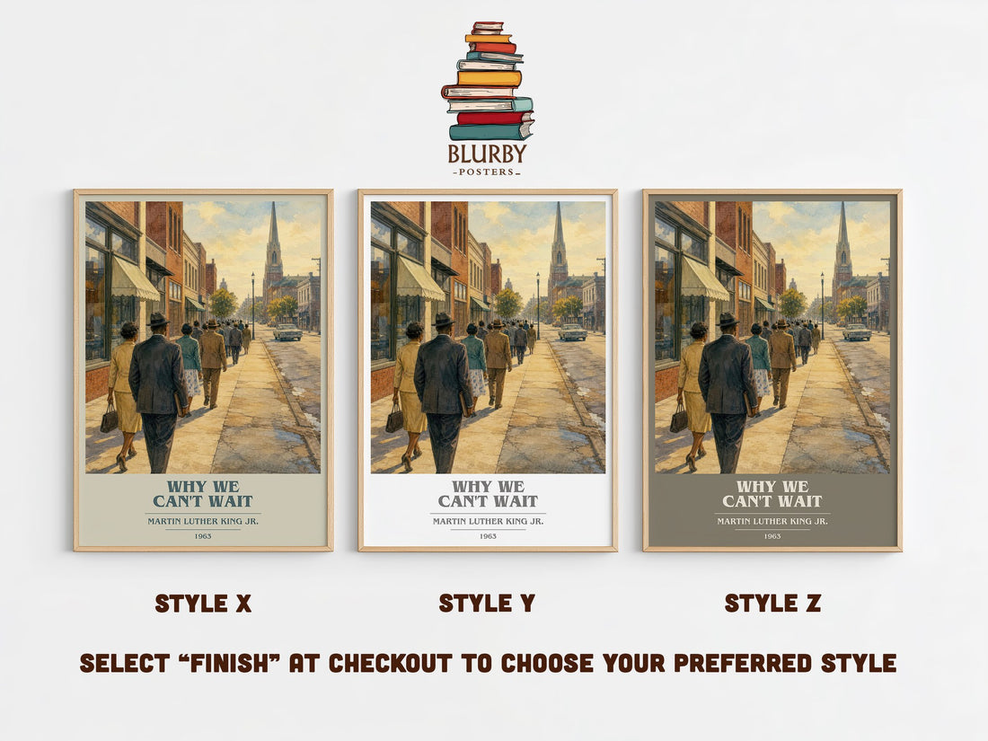 Why We Can't Wait book cover print in frame leaning in hallway – non fiction wall art (mockup)