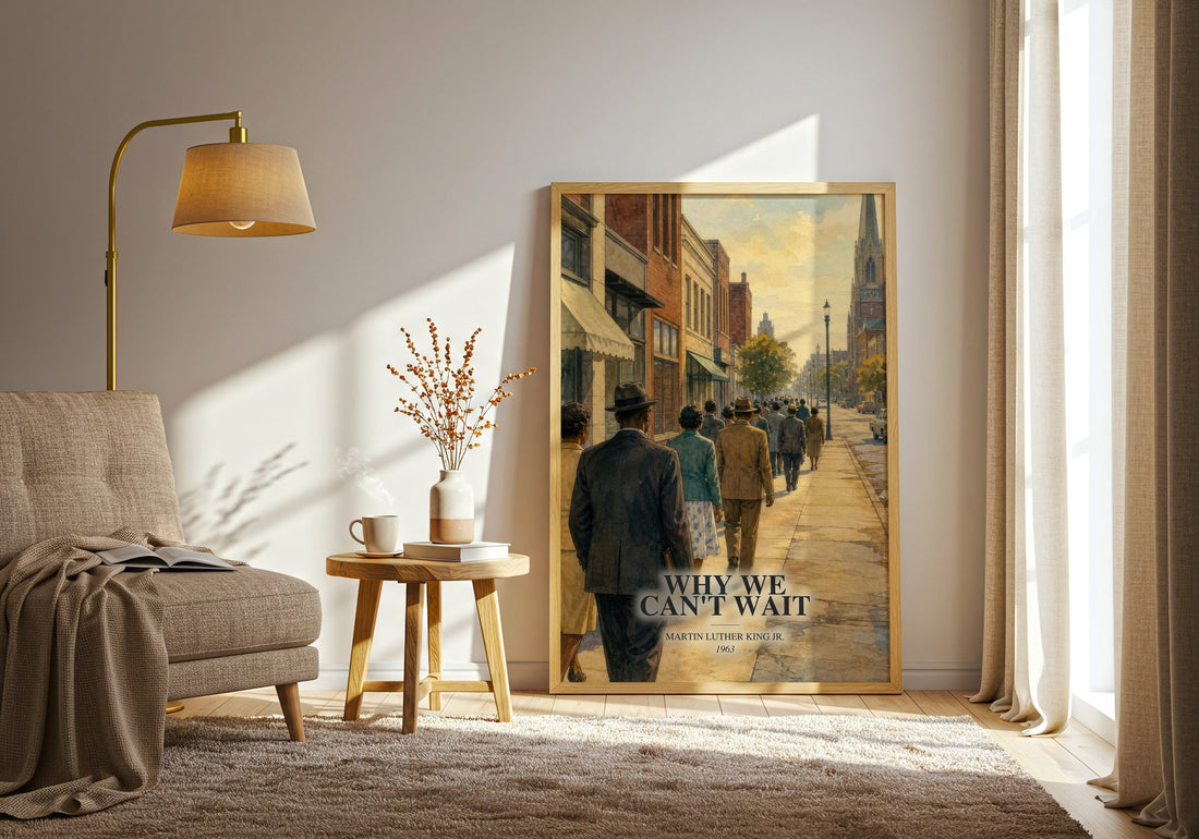 Why We Can't Wait watercolour print in frame leaning in hallway – non fiction wall art