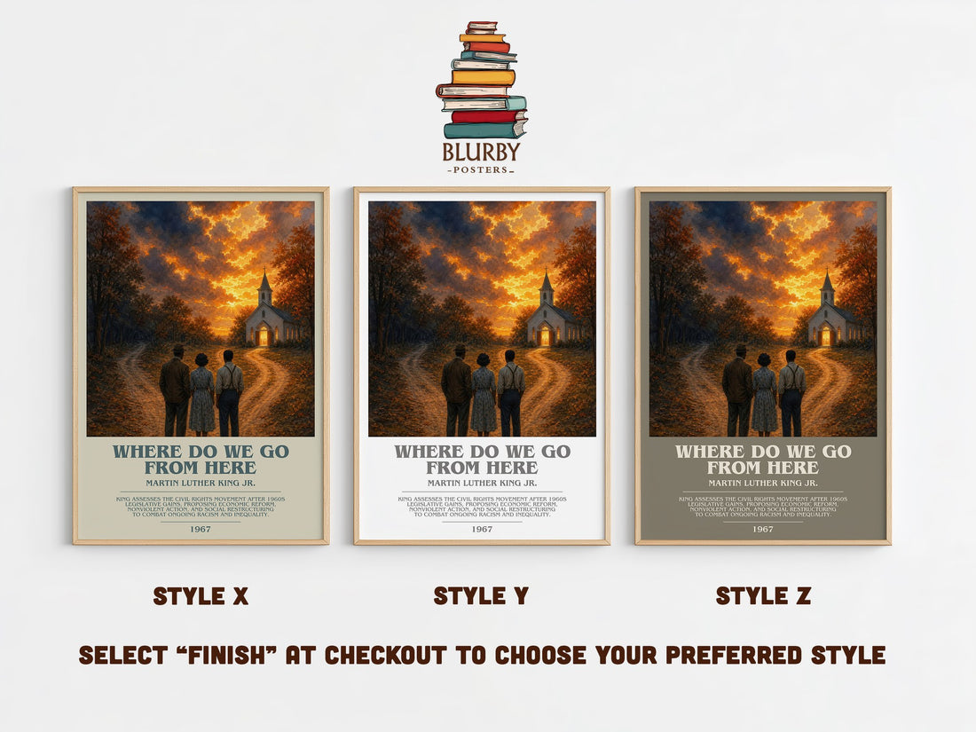 Where do we go from here bookish print in frame leaning in hallway – non fiction wall art (mockup)