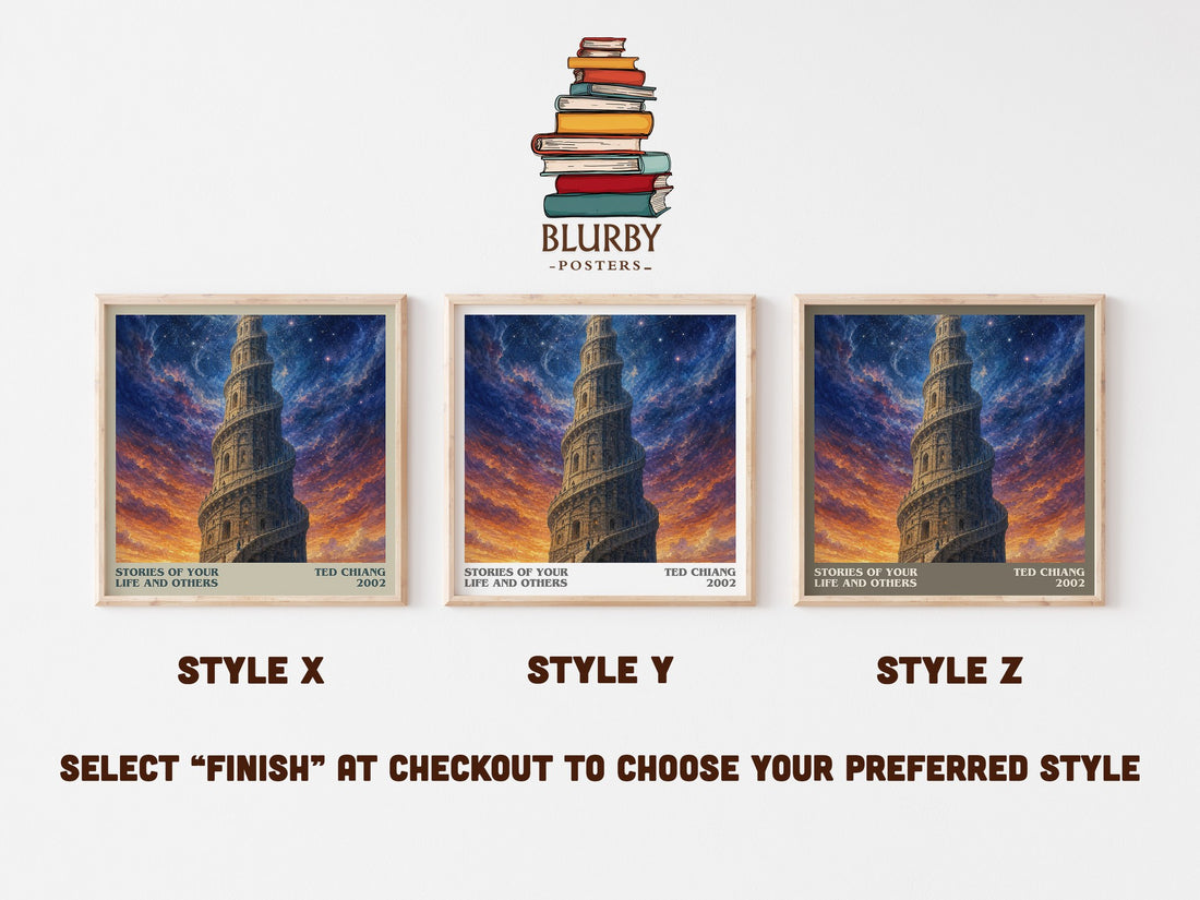 Stories of Your Life and Others literary print in frame leaning in hallway – sci fi wall art (mockup)