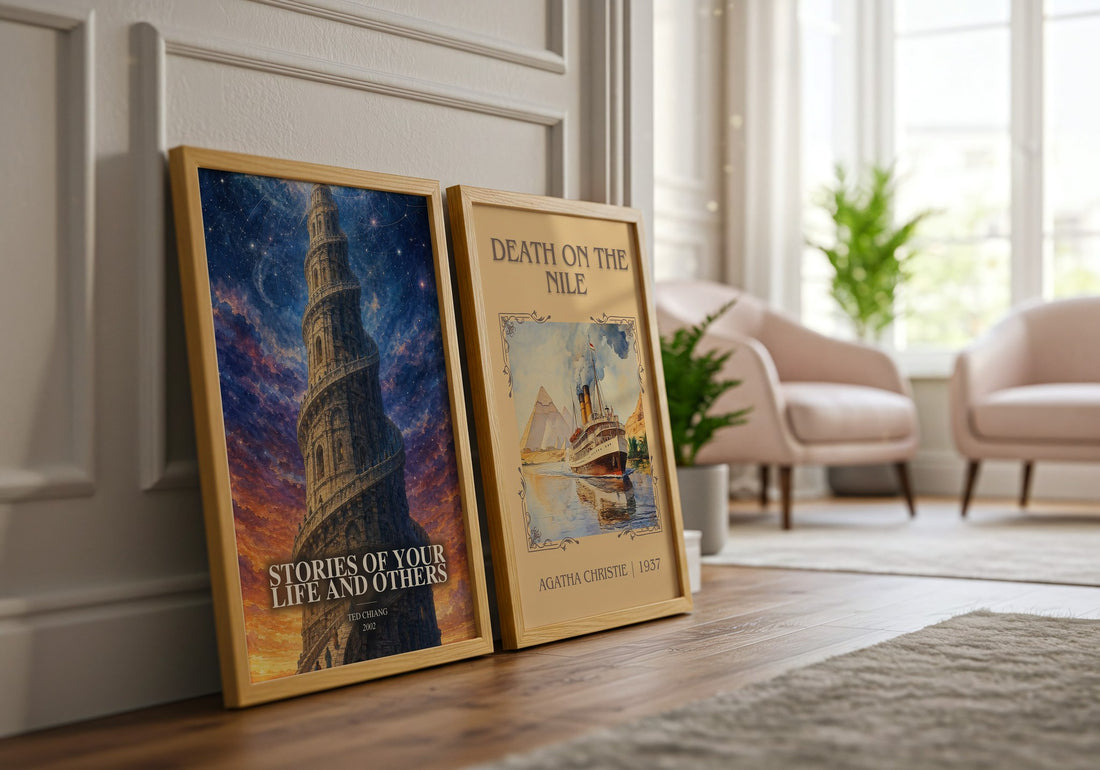 Stories of Your Life and Others watercolour print framed by window – literary home decor