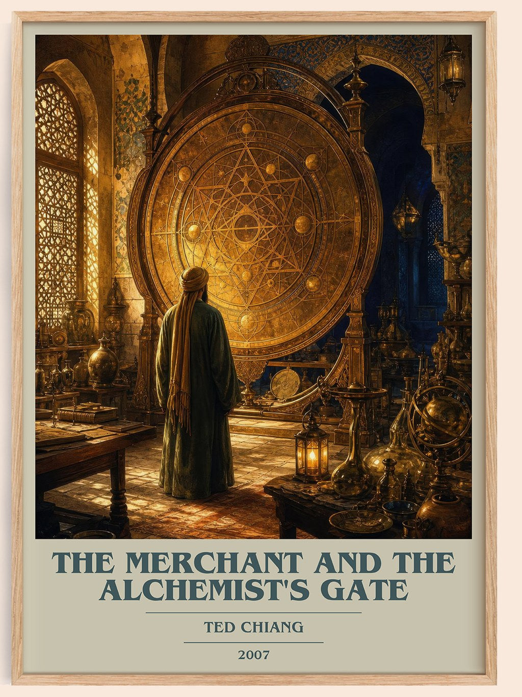 The Merchant and the Alchemist's Gate book cover book poster by Ted Chiang – framed literary art print