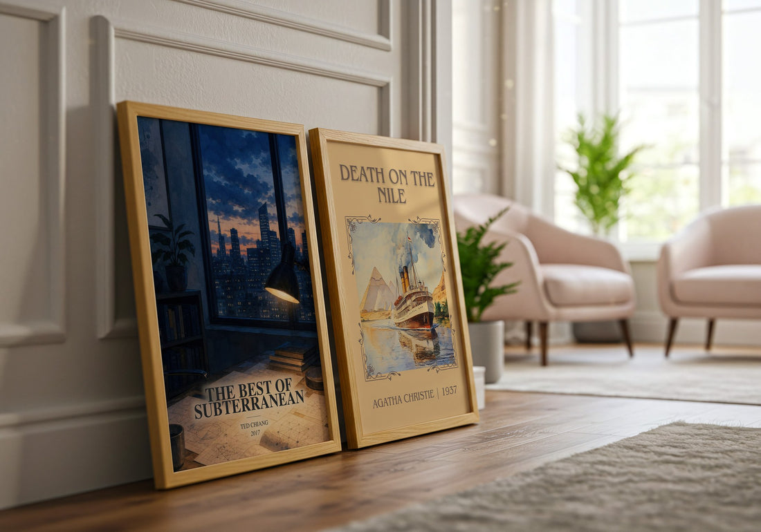 The Best of Subterranean watercolour print framed by window – literary home decor