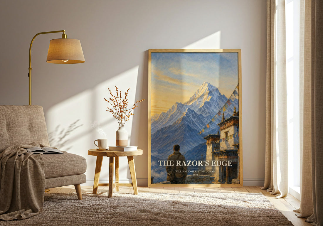 The Razor's Edge watercolour print in frame leaning in hallway – literary fiction wall art