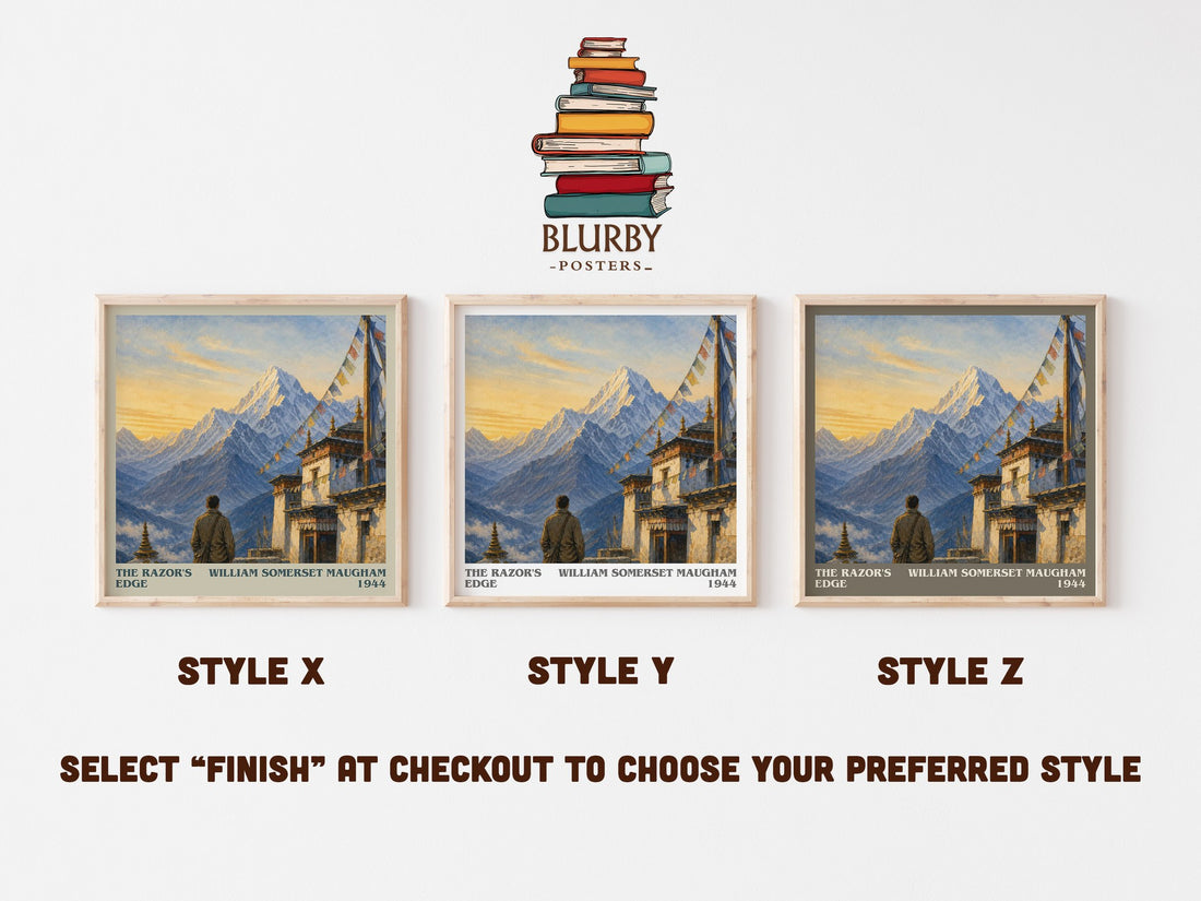 The Razor's Edge literary print in frame leaning in hallway – literary fiction wall art (mockup)