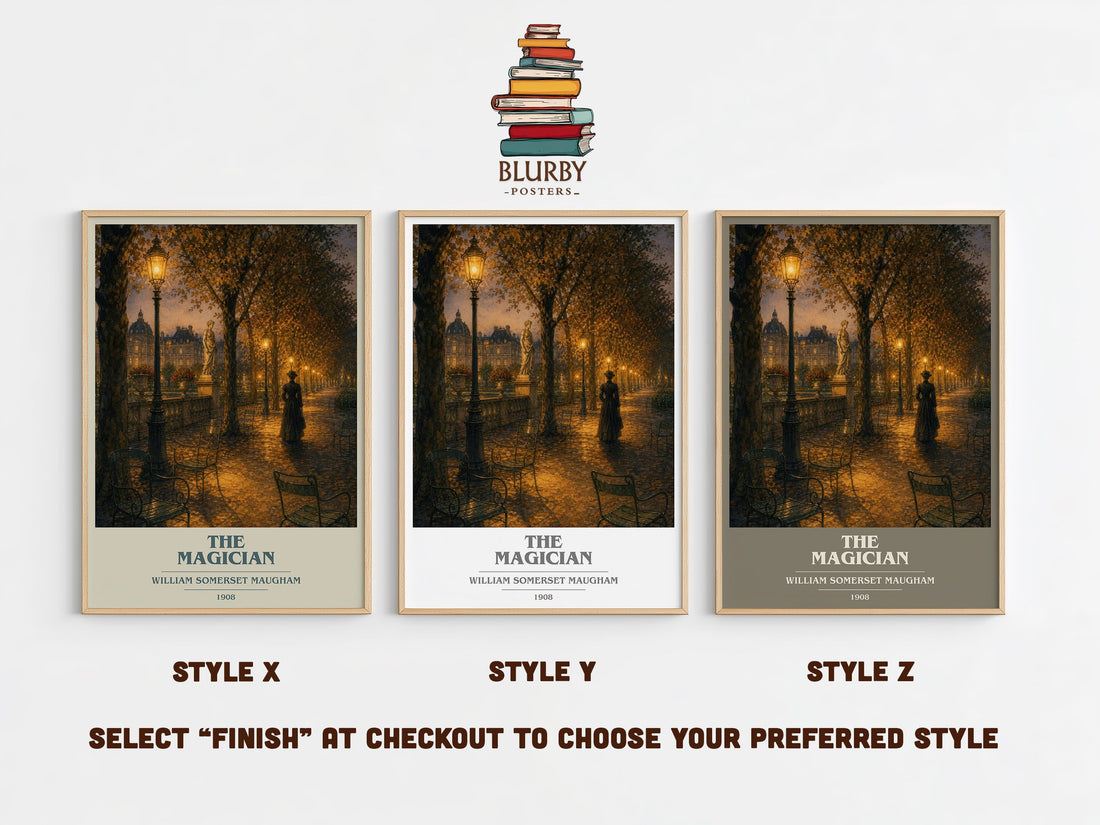 The Magician book cover print in frame leaning in hallway – gothic wall art (mockup)