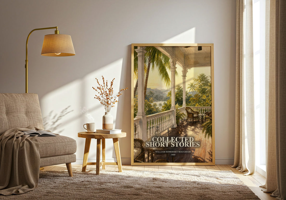 Collected short stories watercolour print in frame leaning in hallway – classic literature wall art