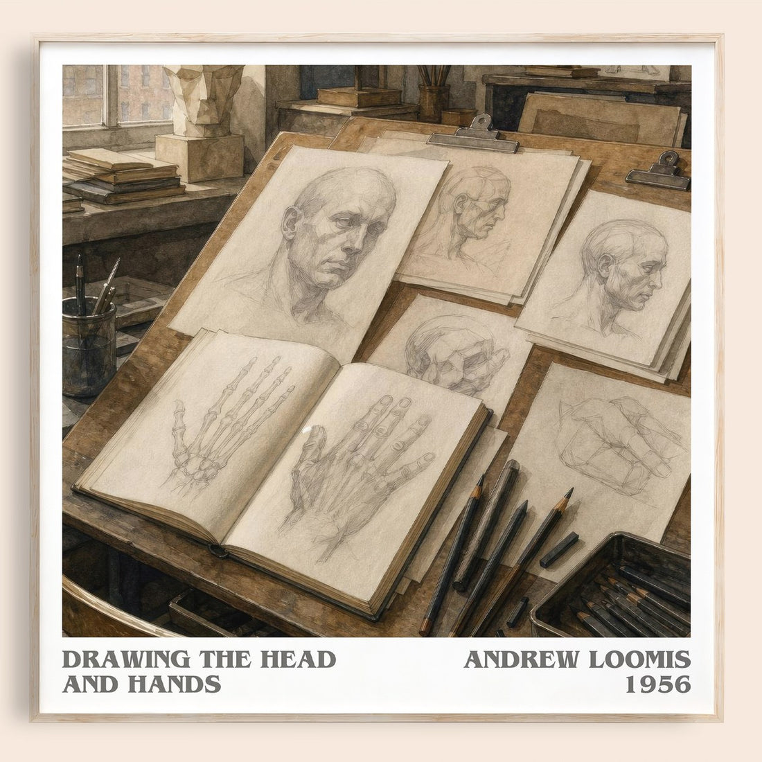 Drawing the head and hands literary book poster by Andrew Loomis – framed literary art print