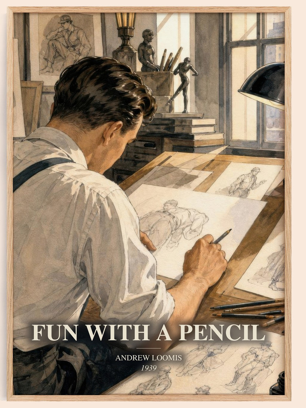 Fun With a Pencil watercolour book poster by Andrew Loomis – framed literary art print