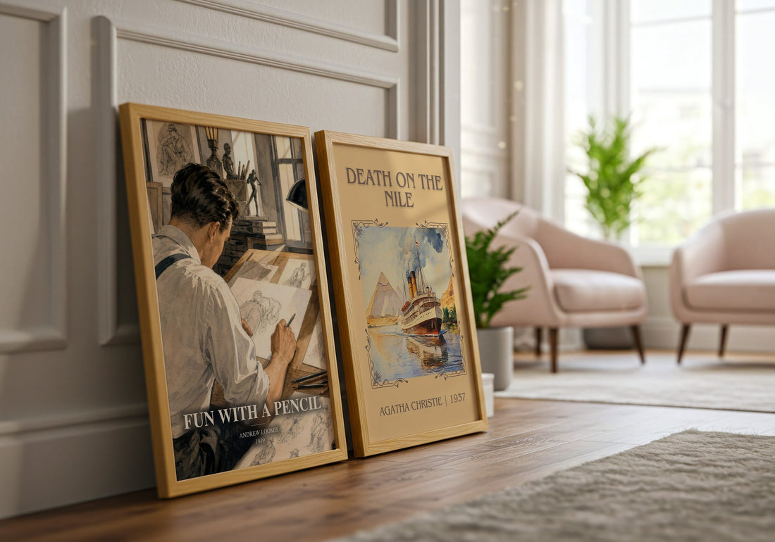 Fun With a Pencil watercolour print framed by window – literary home decor