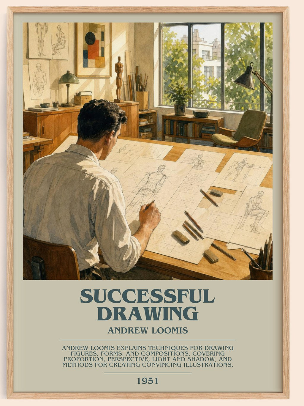 Successful drawing bookish book poster by Andrew Loomis – framed literary art print